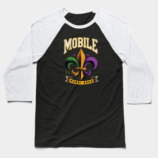 Mobile Mardi Gras Majesty: Vintage Fleur-de-lis Celebration Shirt" Baseball T-Shirt